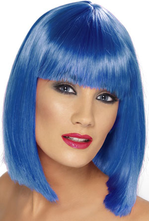 Glam Wig. Blue. Short, blunt with fringe.
