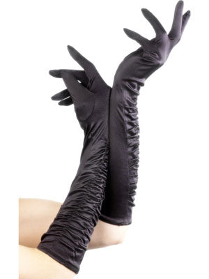 Long Black Temptress Gloves. 46cm.