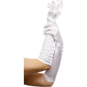 Long White Temptress Gloves. 46cm.