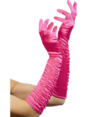 Long Fuchsia Pink Temptress Gloves. 46cm.