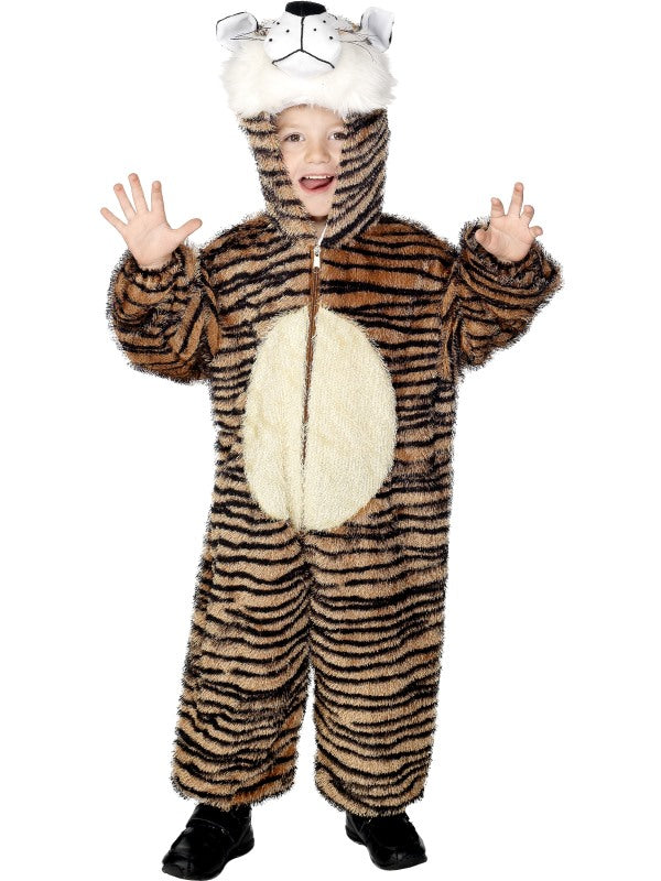 Child Plush Velour Tiger Fancy Dress Costume with Hood