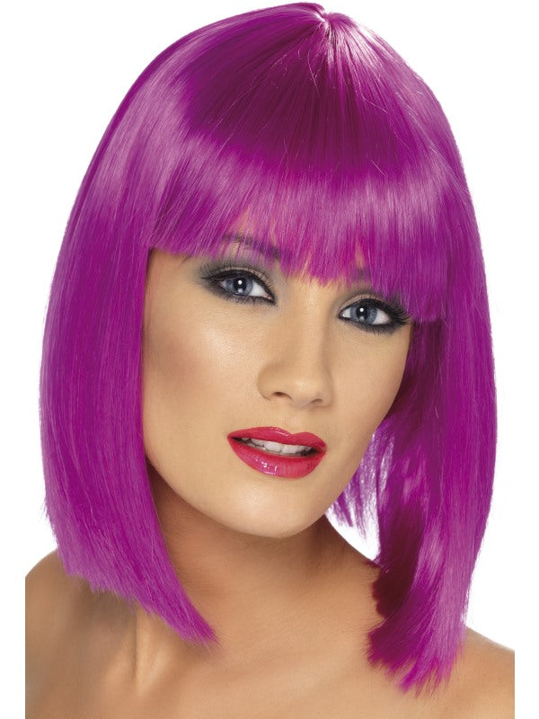 Glam Wig. Neon Purple. Short, blunt with fringe.