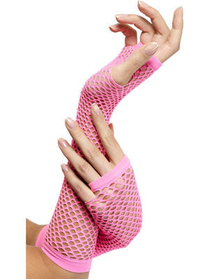 Fishnet Gloves. Hot Pink. Long.