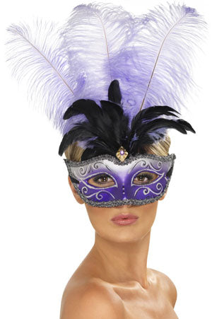 Venetian Colombina MAsquerade Eyemask with Multicolour Plume