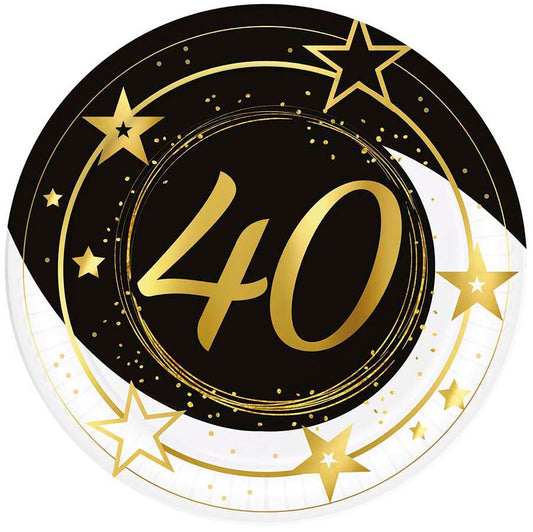 40th Birthday Paper Plates, 23cm, Pack of 6