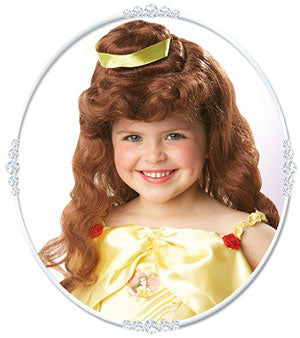 Child Belle Wig from Disney Beauty and the Beast. Long| auburn| curly with gold ribbon.