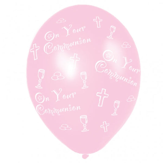 Communion Pink Printed Latex Balloons. 27.5cm.