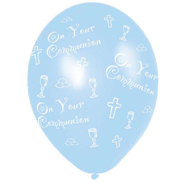 Communion Blue Printed Latex Balloons. 27.5cm.
