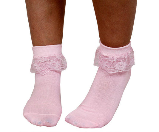 Pink 1950s Style Frilly Topped Bobby Socks. One size fits most adults