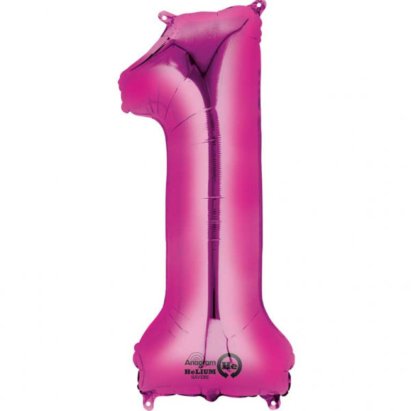 Pink Supershape Number 2 Foil Balloon 13 inches (33cm) width x 34 inches (86cm) height Balloon is sold uninflated. Can be inflated with air or helium.