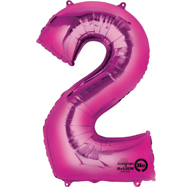 Pink Supershape Number 2 Foil Balloon 21 inches (53cm) width x 35 inches (88cm) height Balloon is sold uninflated. Can be inflated with air or helium.