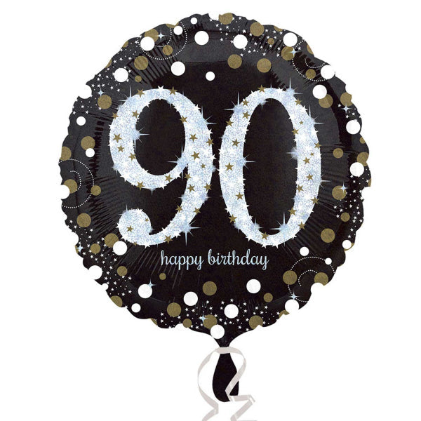 Gold Celebration 90th Birthday Foil Balloon. Balloon is sold uninflated. Suitable for both air fill and helium fill.