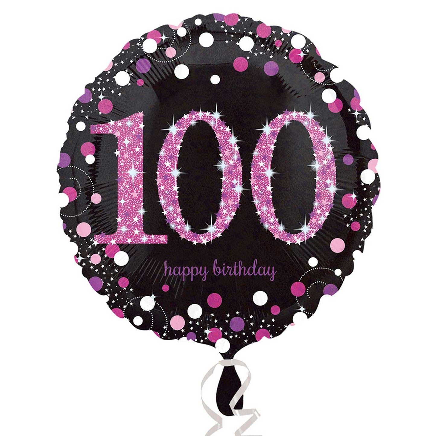 Pink and Gold 100th Birthday Standard Foil Balloon (45cm). Can be inflated with air or helium. Balloon is sold uninflated.