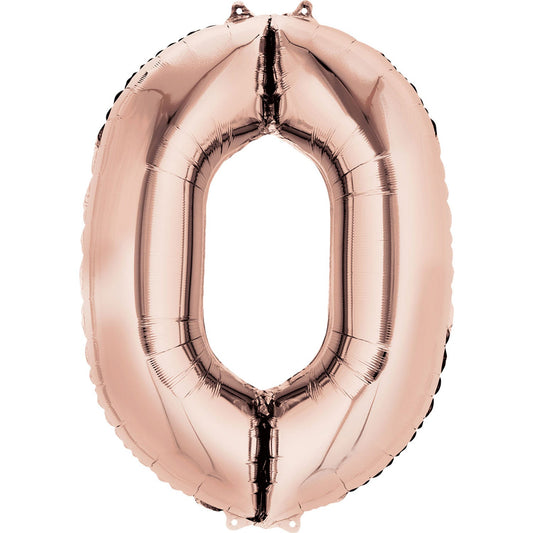 40cm (16in) Minishape Number 0 Rose Gold Foil Balloon Air Fill, Includes straw for air inflating.