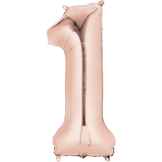 40cm (16in) Minishape Number 1 Rose Gold Foil Balloon Air Fill, Includes straw for air inflating.