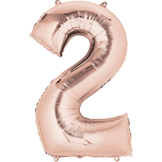 40cm (16in) Minishape Number 2 Rose Gold Foil Balloon Air Fill, Includes straw for air inflation.