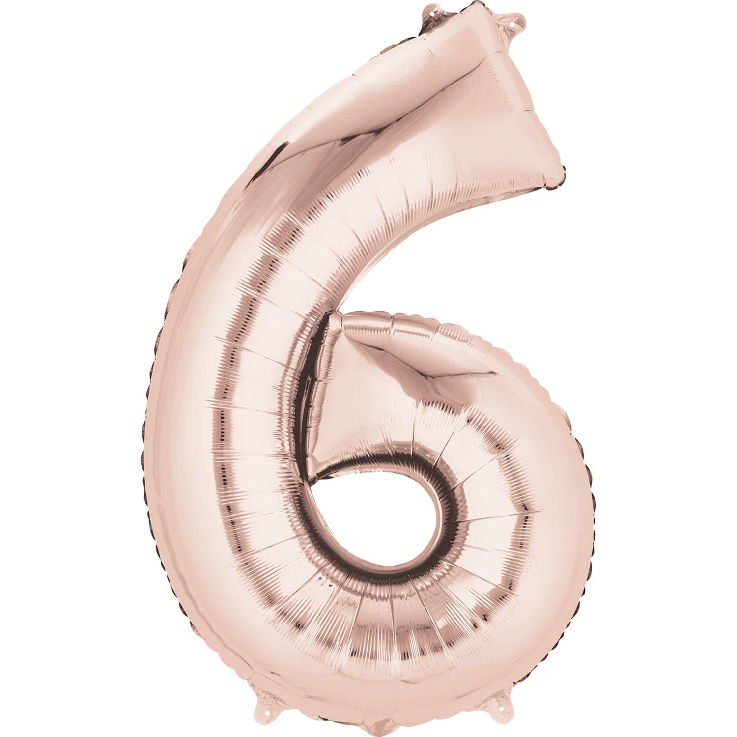 40cm (16in) Minishape Number 6 Rose Gold Foil Balloon Air Fill, Includes straw for air inflation.
