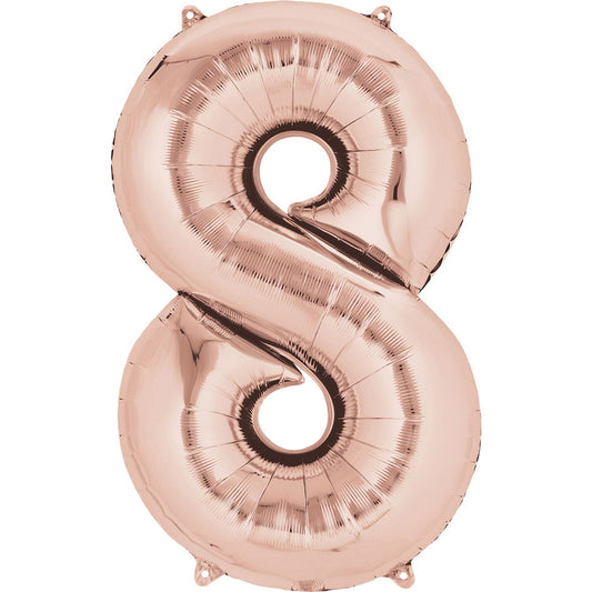 40cm (16in) Minishape Number 8 Rose Gold Foil Balloon Air Fill, Includes straw for air inflation.