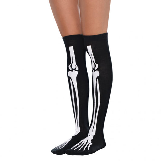Black Skeleton Bone Over-the-Knee Socks. Measure 53cm long. Fit womens shoe sizes 4-10.