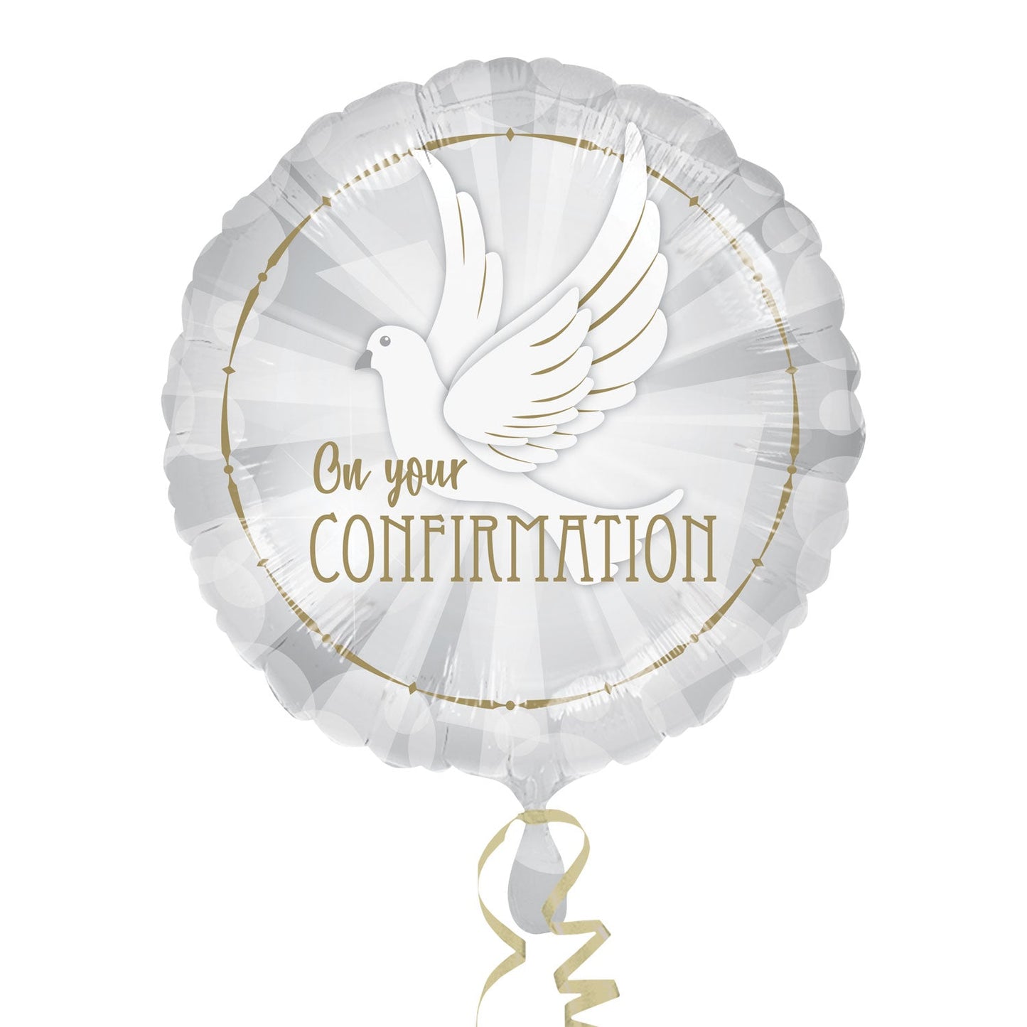 Confirmation Dove Standard Foil Balloon (45cm). Can be inflated with air or helium. Balloon is sold uninflated.