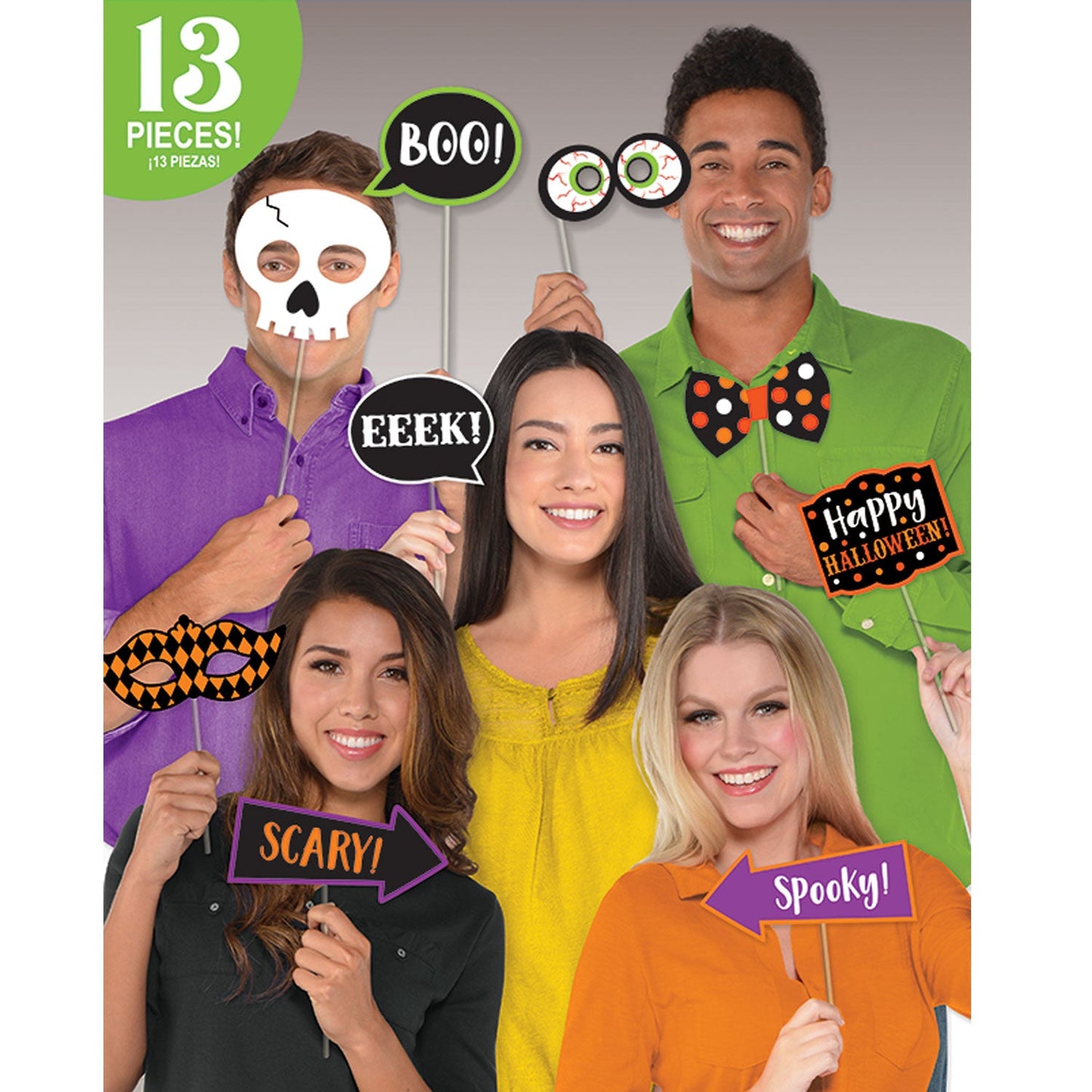 Witches Crew Photo Prop Kit includes 13 assorted photo props