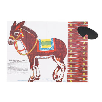 Pin The Tail On The Donkey includes poster of the donkey, twenty stick on tails and mask