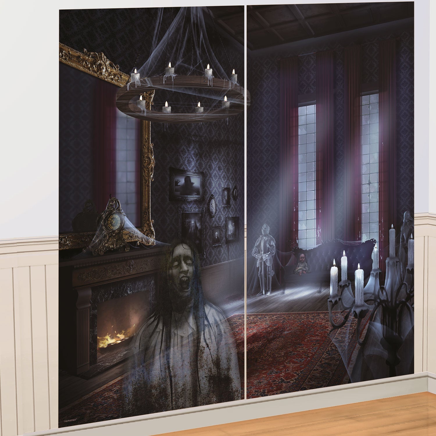 Dark Manor Wall Decoration Kit consists of 2 scene Setter decorations measuring 1.65m by 82cm each