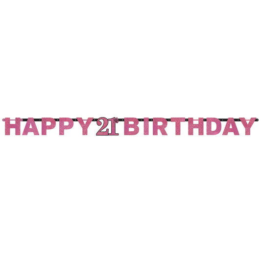 Pink Celebration 21st Happy Birthday Prismatic Letter Banner. 2.13m x 17cm