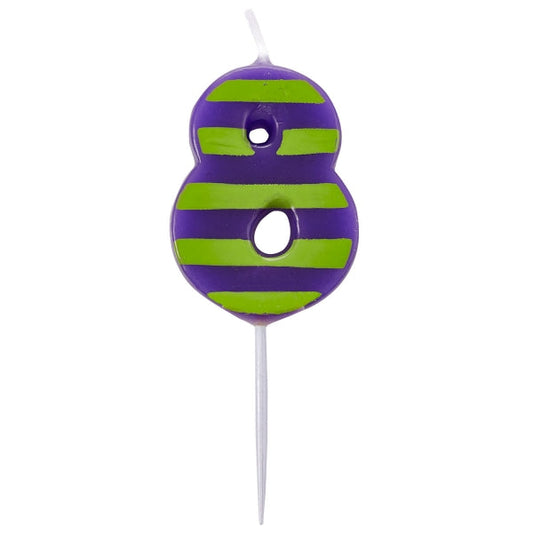Dots & Stripes Numeral 8 Candle. 4.5cm.