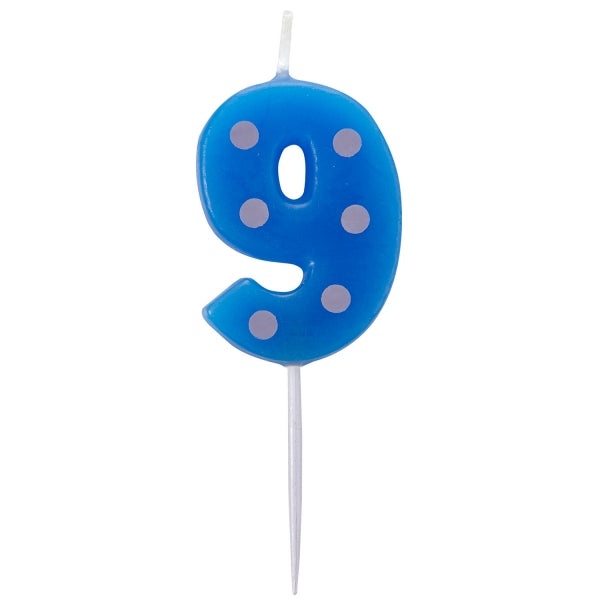 Dots & Stripes Numeral 9 Candle. 4.5cm.