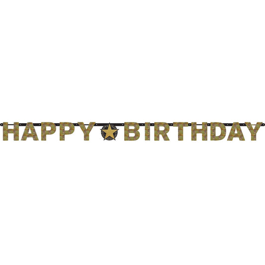 Gold Celebration Happy Birthday Prismatic Letter Banner 2.13m x 17cm