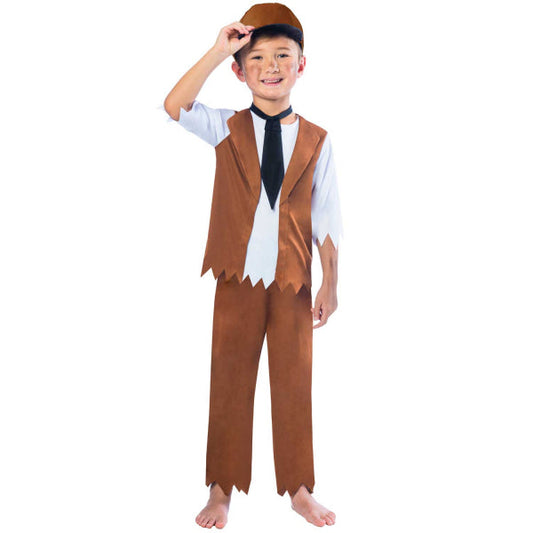 Victorian Boy Costume includes top with attached waistcoat, trousers and hat