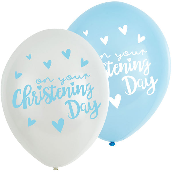 Christening Blue Latex Balloons. Will inflate up to 11in (27.5cm)
