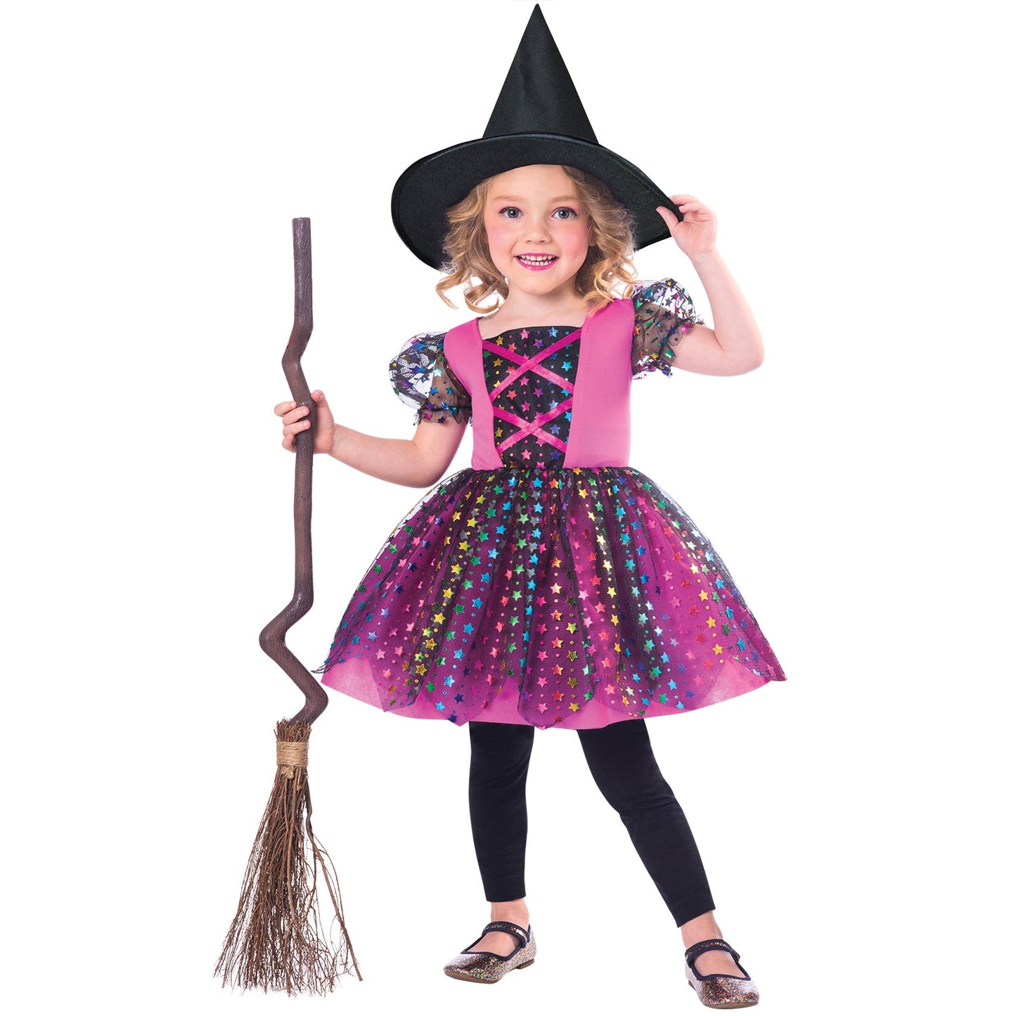 Girls Rainbow Witch Halloween Costume includes dress and hat