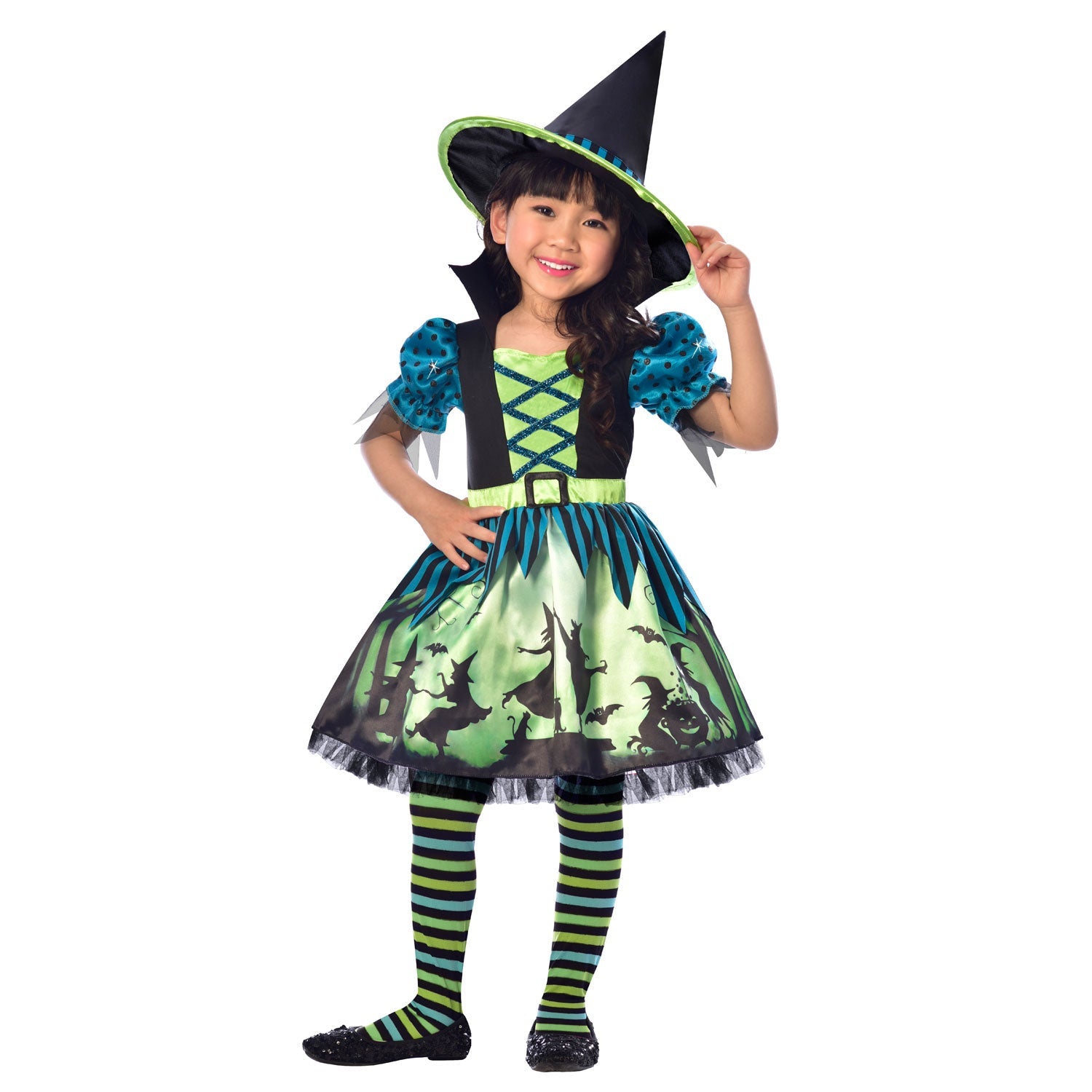 Girls Hocus Pocus Halloween Witch Costume includes dress and hat
