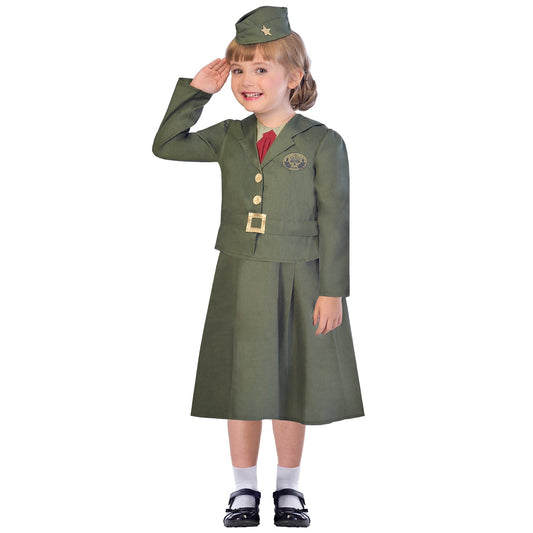 Girls WW2 Soldier Costume includes top, skirt and hat