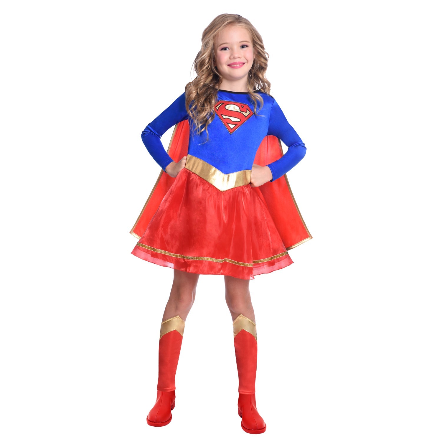 Supergirl Classic Costume includes dress, detachable cape and leg covers