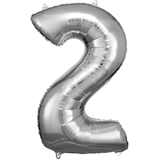 Silver Supershape Number 2 Foil Balloon 88cm (34in) height by 50cm (19in) width Balloon is sold uninflated. Can be inflated with air or helium.