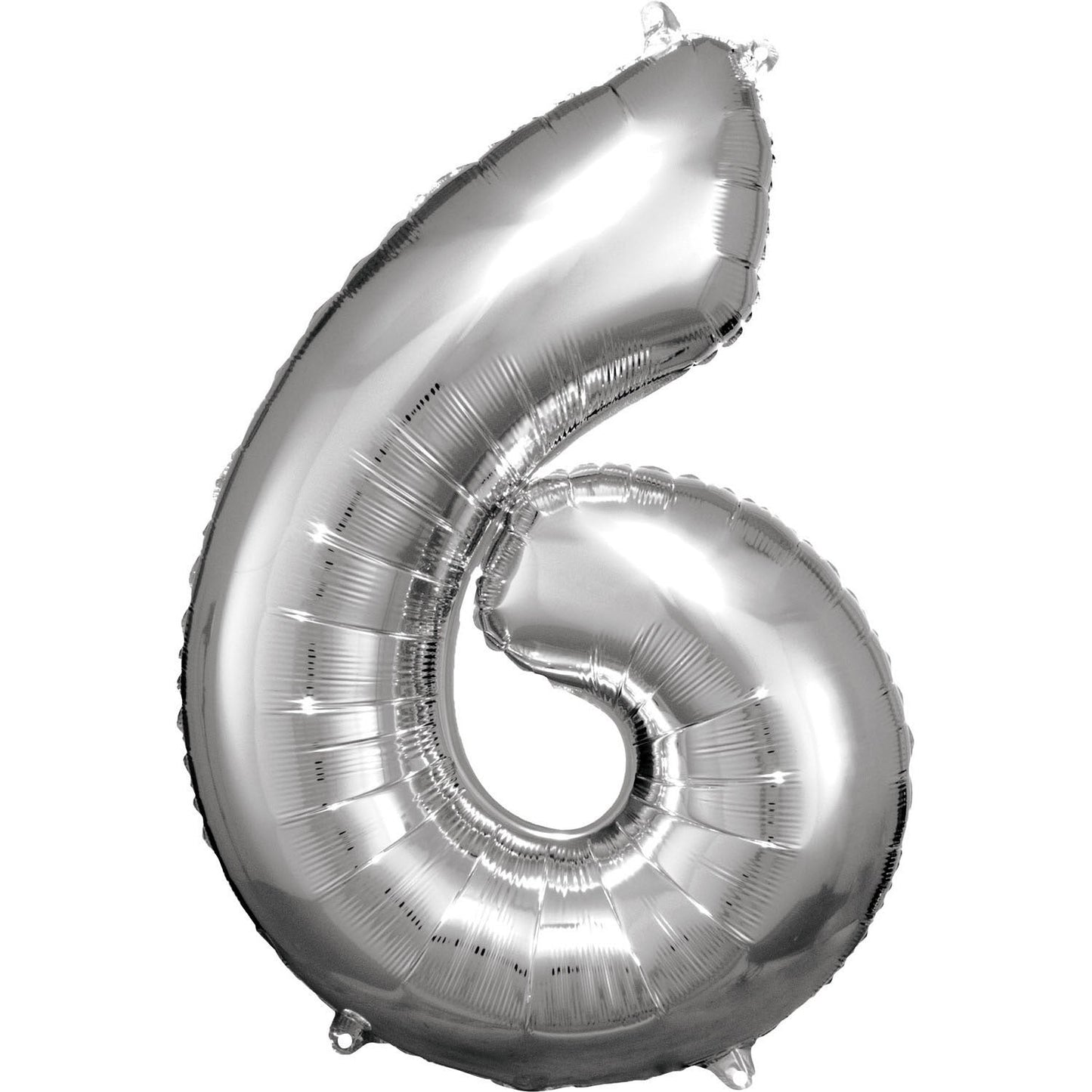 Silver Supershape Number 6 Foil Balloon 88cm (34in) height by 55cm (21in) width Balloon is sold uninflated. Can be inflated with air or helium.