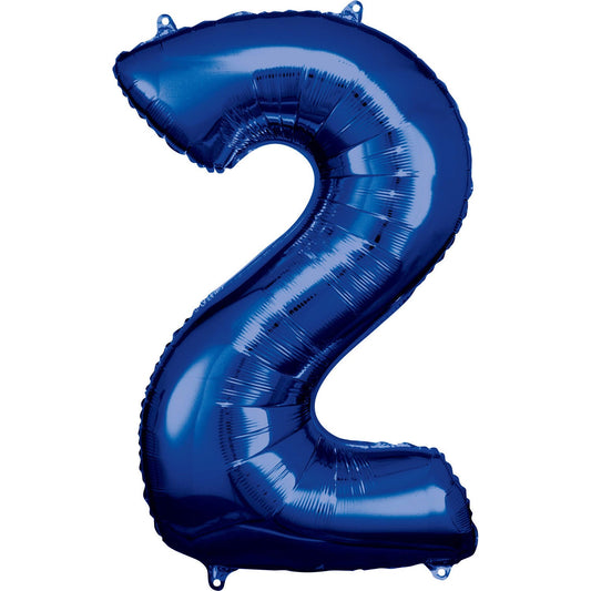 Blue Supershape Number 2 Foil Balloon 88cm (34in) height by 50cm (19in) width Balloon is sold uninflated. Can be inflated with air or helium.
