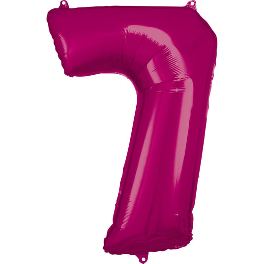 Pink Supershape Number 7 Foil Balloon 88cm (34in) height by 58cm (22in) width Balloon is sold uninflated. Can be inflated with air or helium.