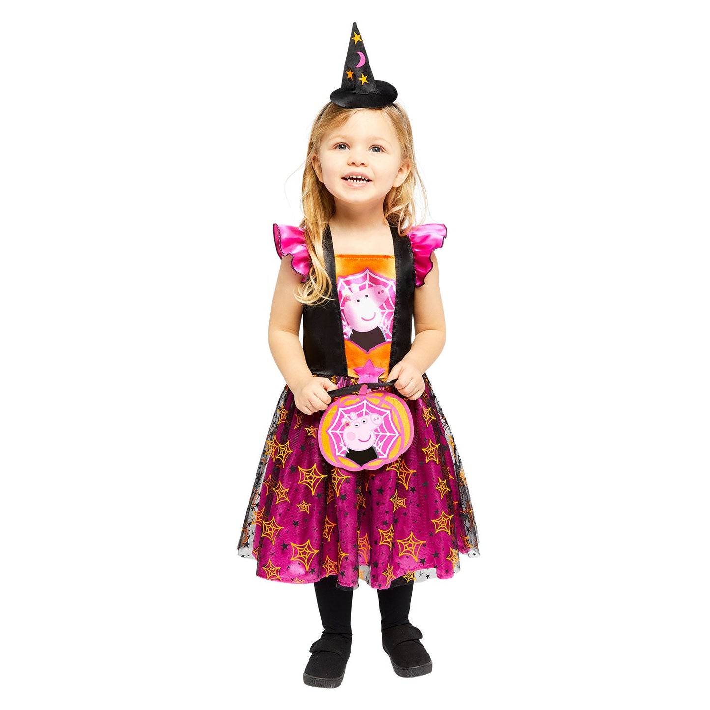 Peppa Pig Witch Costume includes dress, mini hat headband and bag