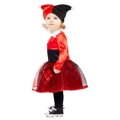 Infant Harley Quinn Costume includes dress with organza printed skirt and hat