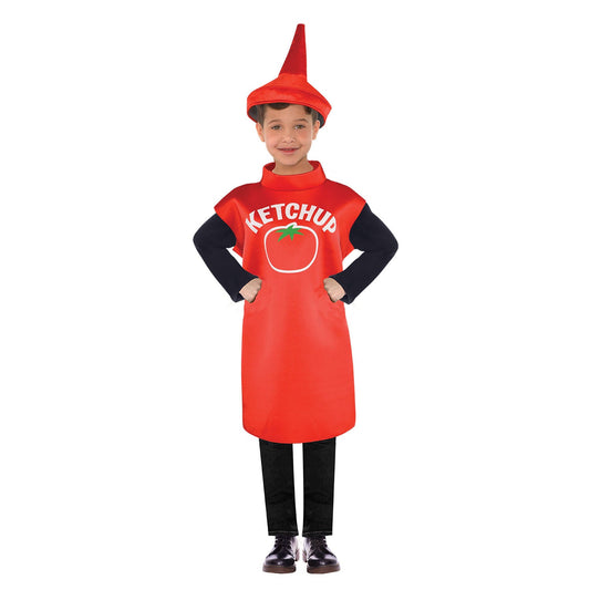 Child Ketchup Bottle Costume includes tabard and hat