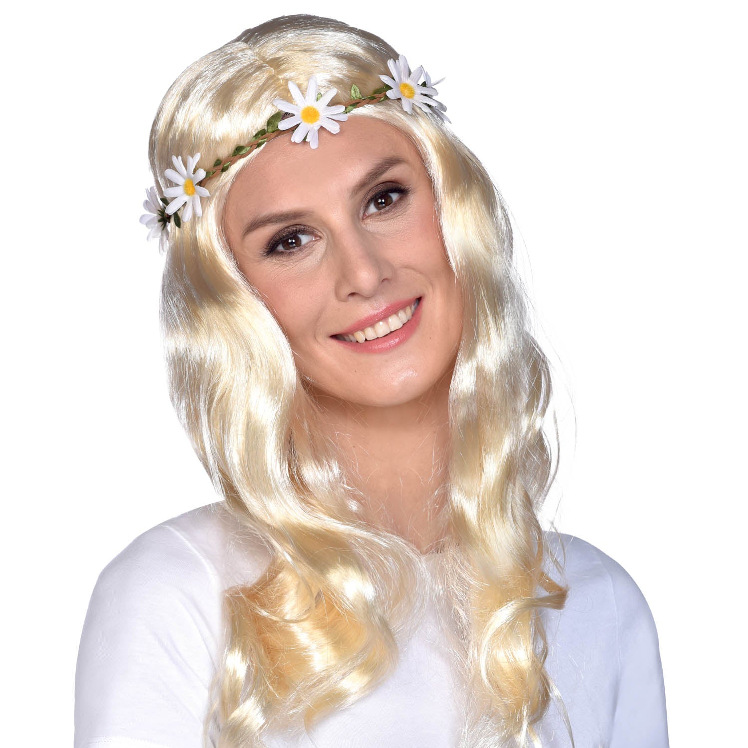 Blonde Hippie Wig with Daisy Headband
