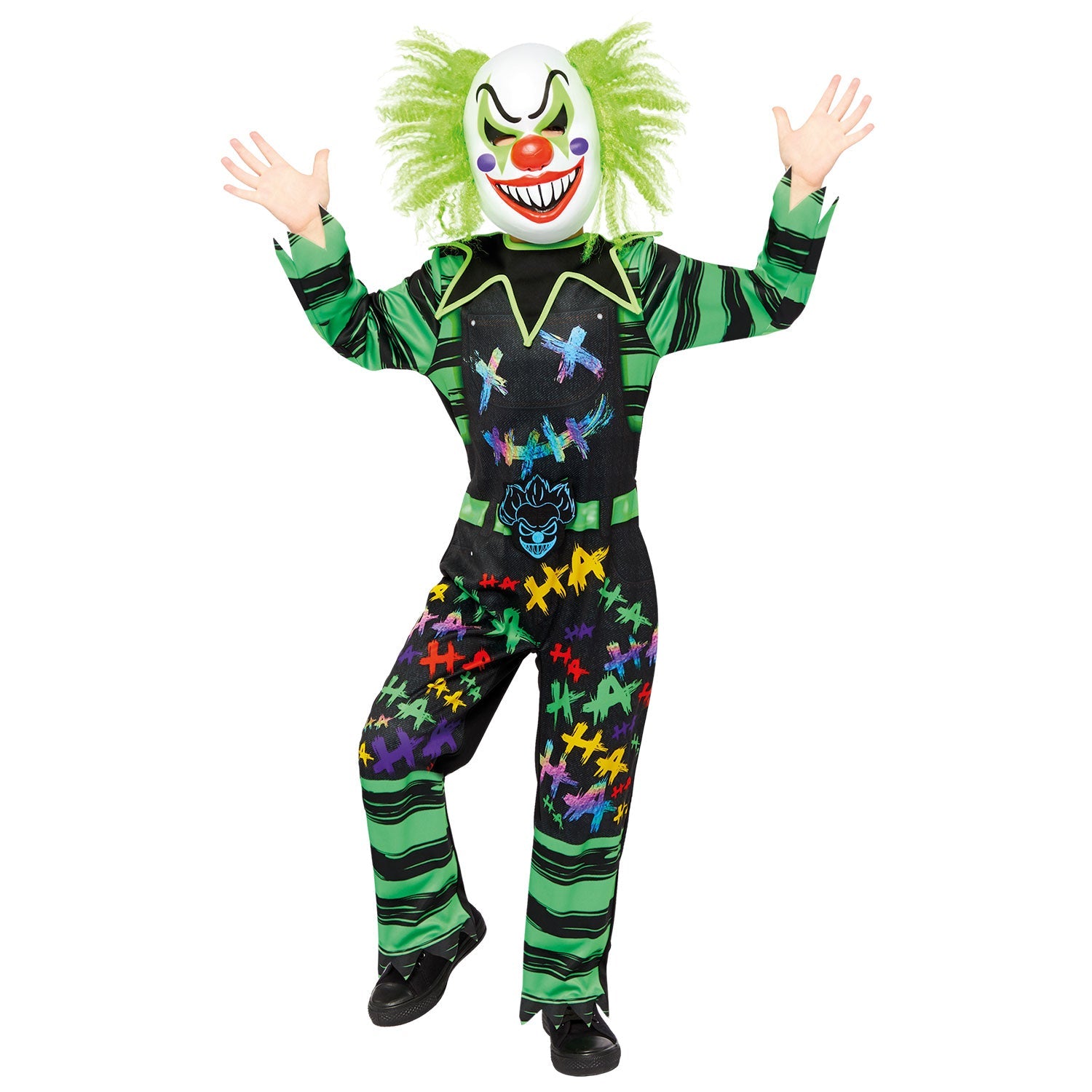 HaHa Clown Costume includes, jumpsuit and mask