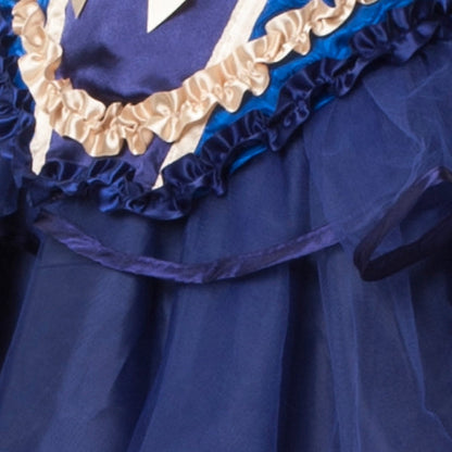 Davina Delite Showgirl Costume is a Burlesque style dark blue skirt and corset with gold details. 