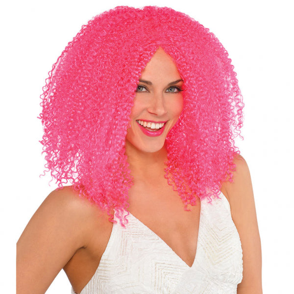 Pink Crimped Wig with tight curls in a hot pink hue