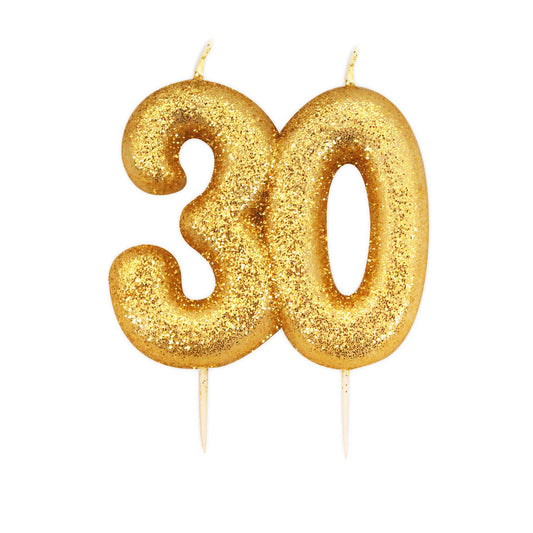 Age 30 Gold Glitter Pick Candle