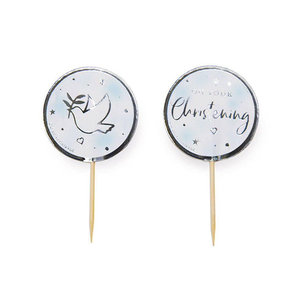 Blue Christening Cupcake Toppers, Pack of 12